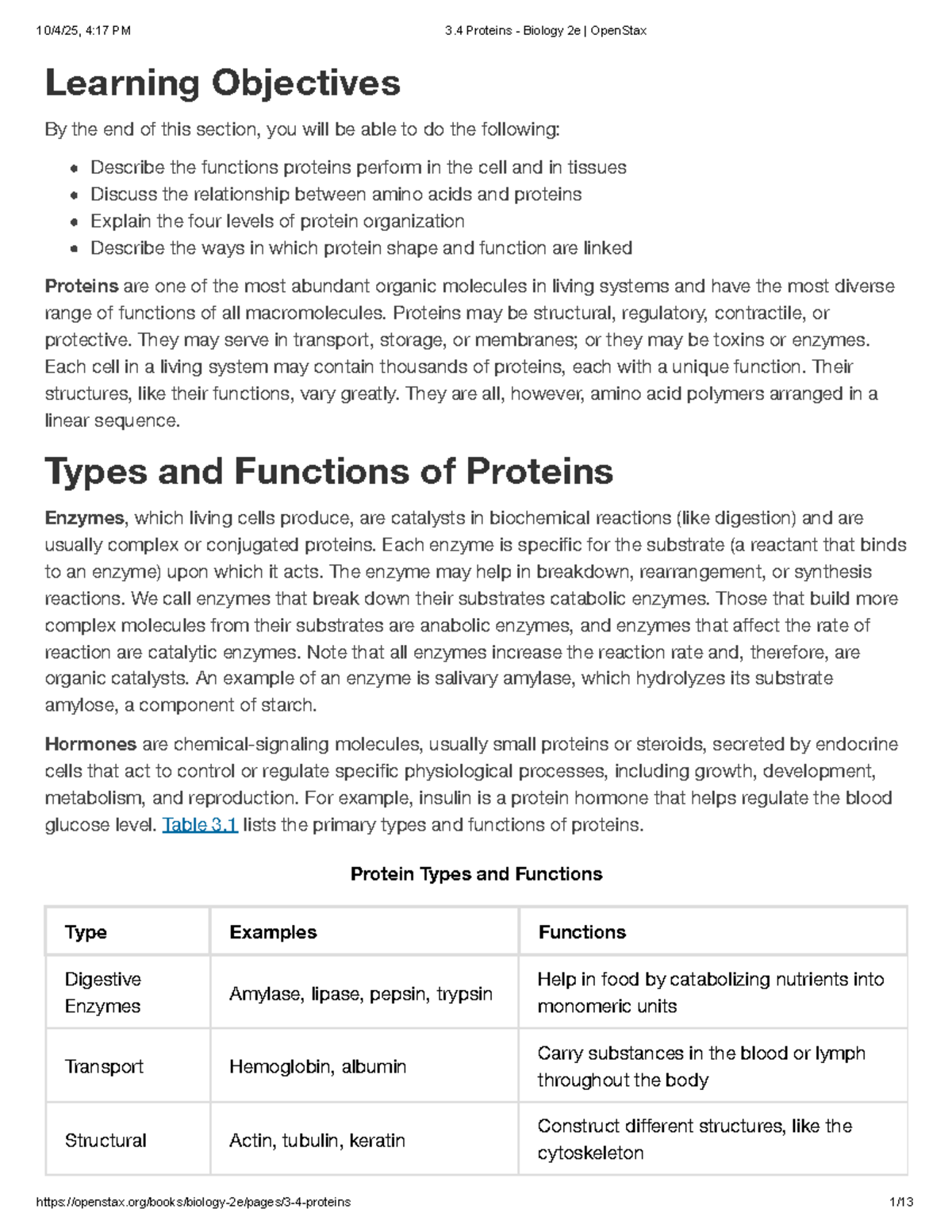 Biology 2e: Understanding Protein Structures and Functions (3.4 ...