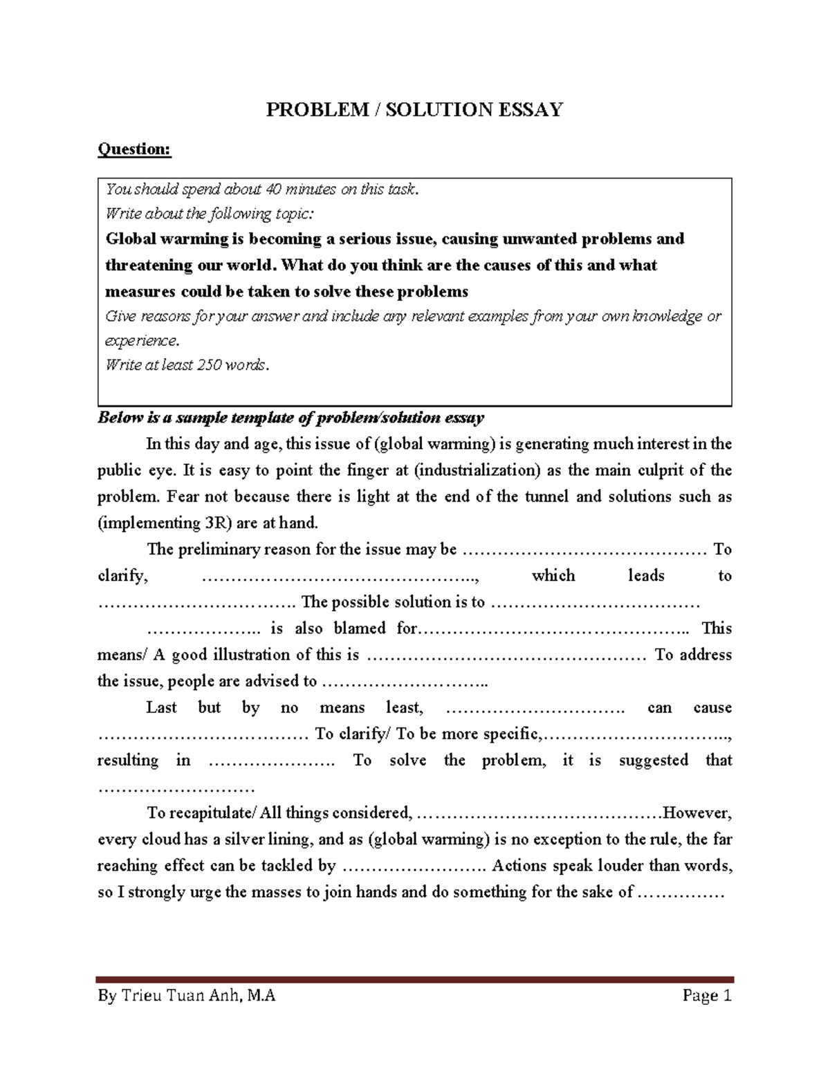 PROBLEM-SOLUTION ESSAY: Addressing Global Warming Issues - Studocu