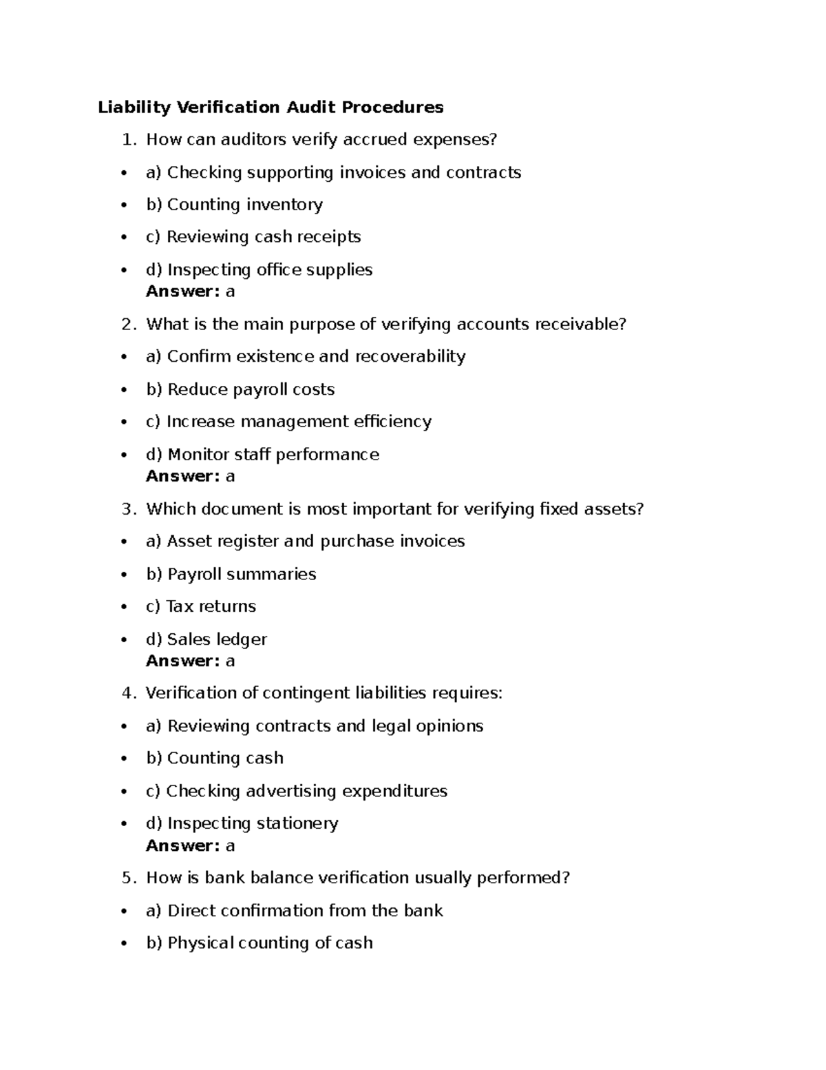 Liability Verification Audit Procedures: Key Questions & Answers - Studocu
