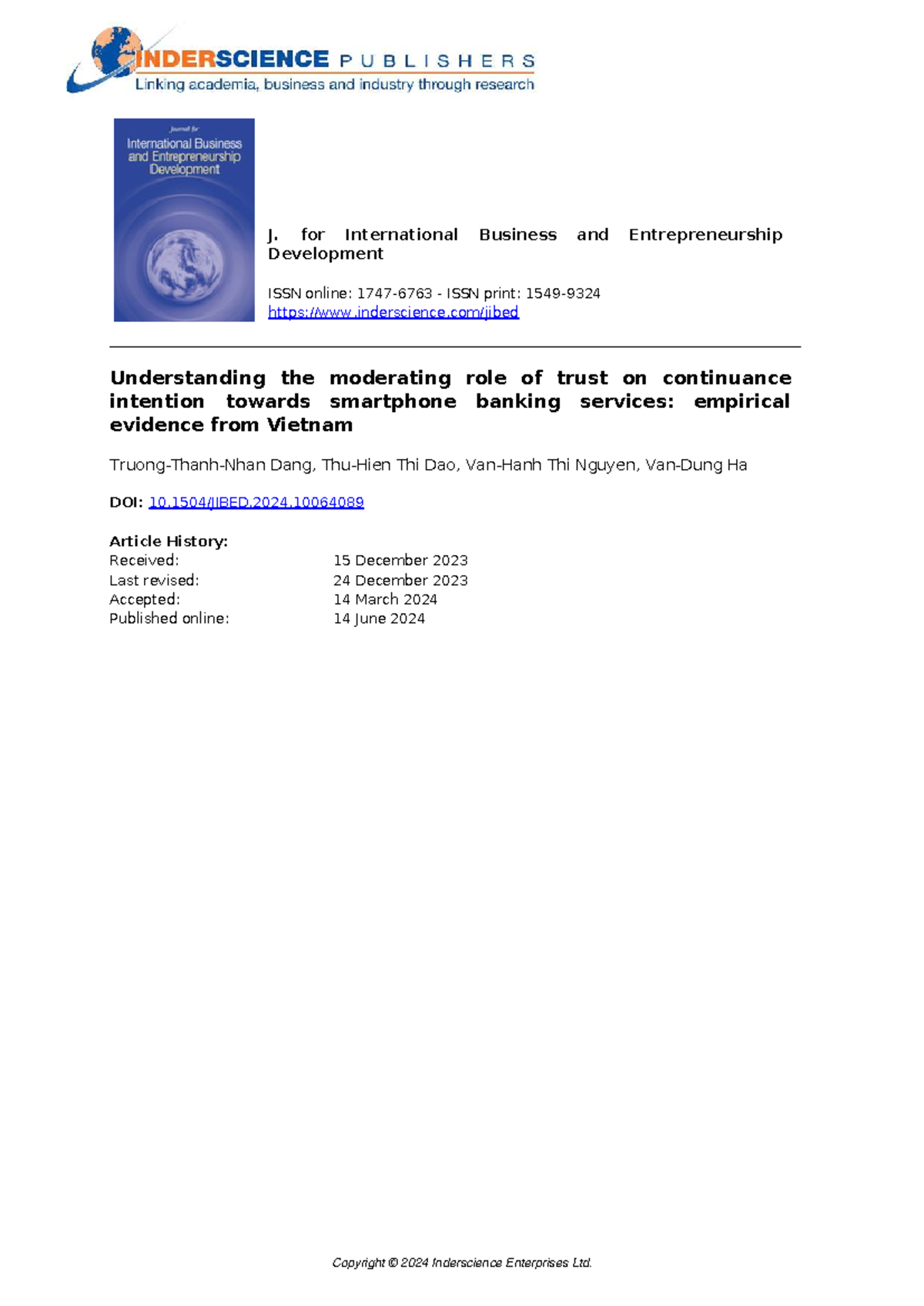 VN5 - Final Exam: Understanding Trust's Role in Smartphone Banking ...