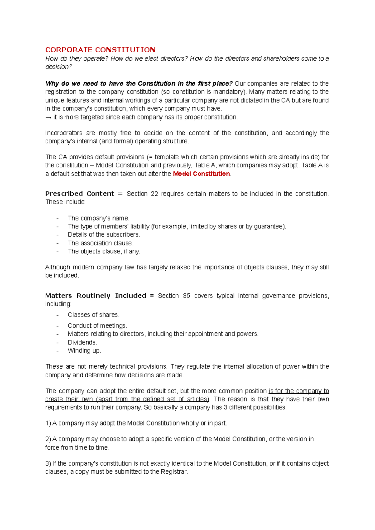Corporate Constitution: Governance, Amendments, and Shareholder Rights ...