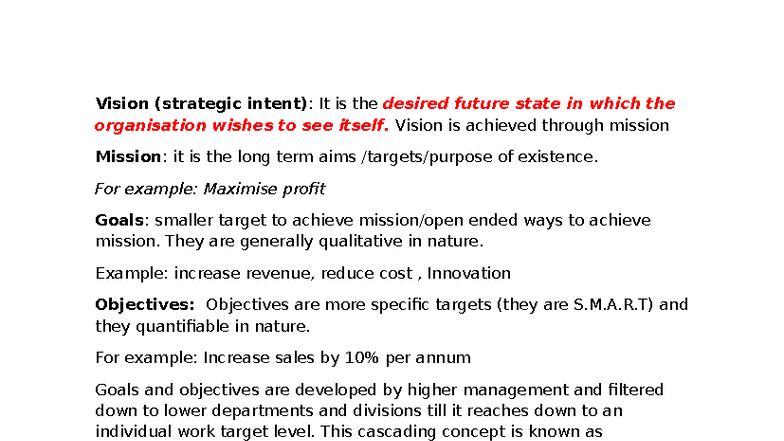 Strategic Management Overview: Vision, Mission, Goals & Objectives (1.1 ...