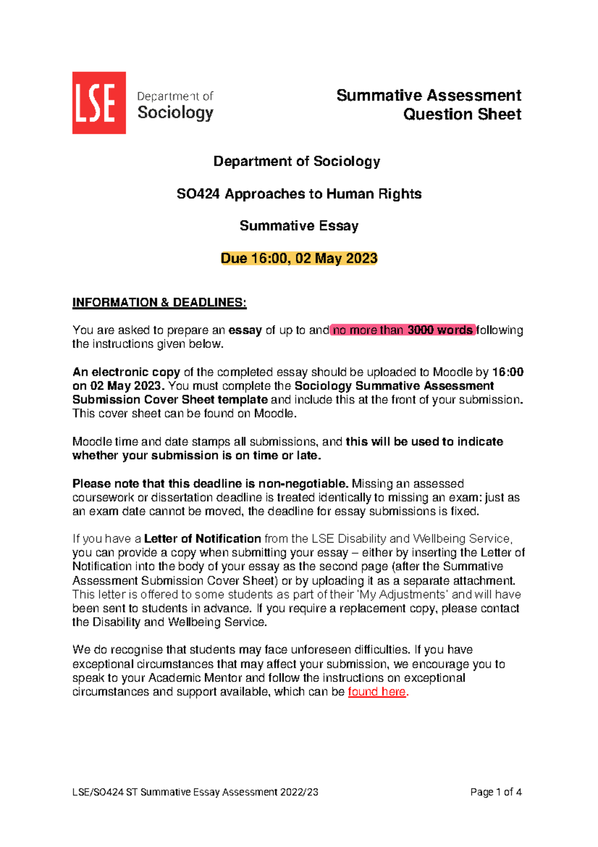 SO424 ST 2023 Summative Essay Questions and Submission Guidelines - Studocu