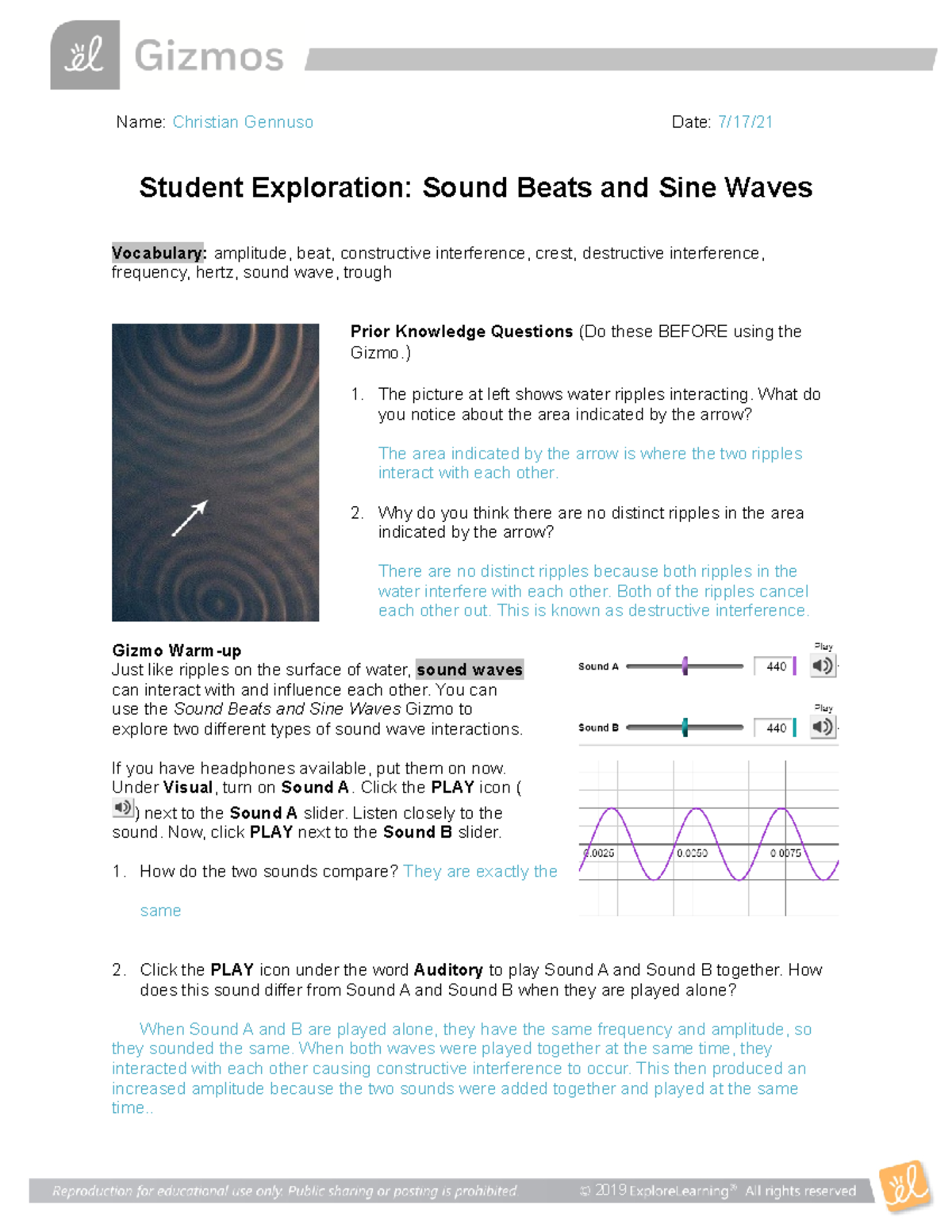 Sound Beats - physics gizmo worksheet - Name: Christian Gennuso Date: 7 ...