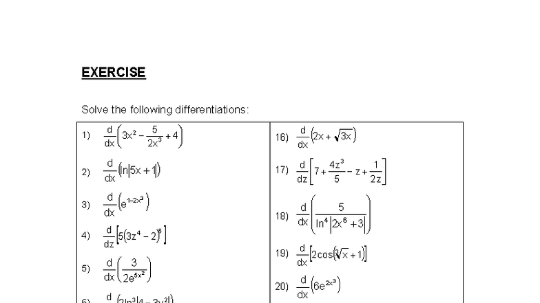 Exercise Derivative Solutions - LATIHAN - Studocu