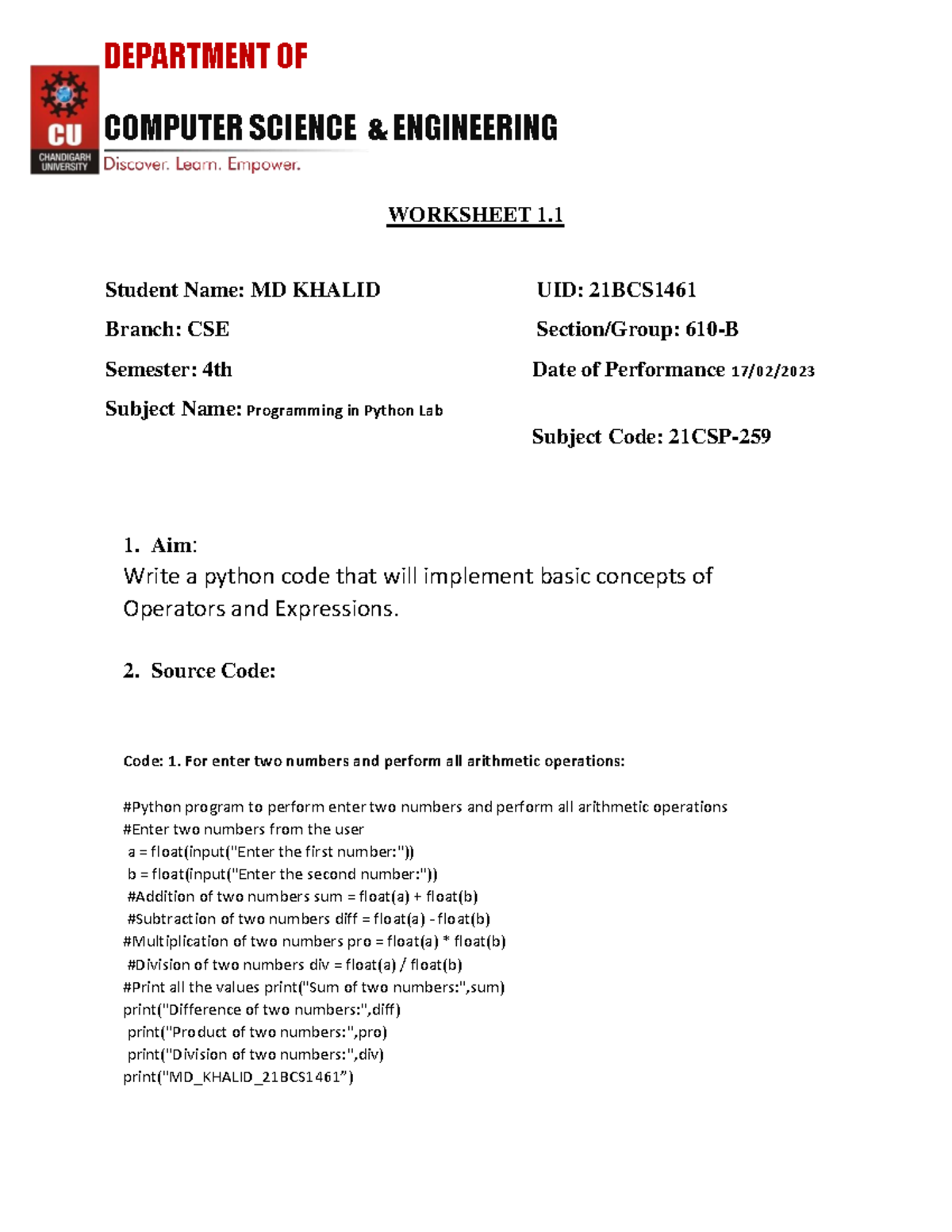 PY Khalid 1.1 woeksheet - DEPARTMENT OF COMPUTER SCIENCE & ENGINEERING ...