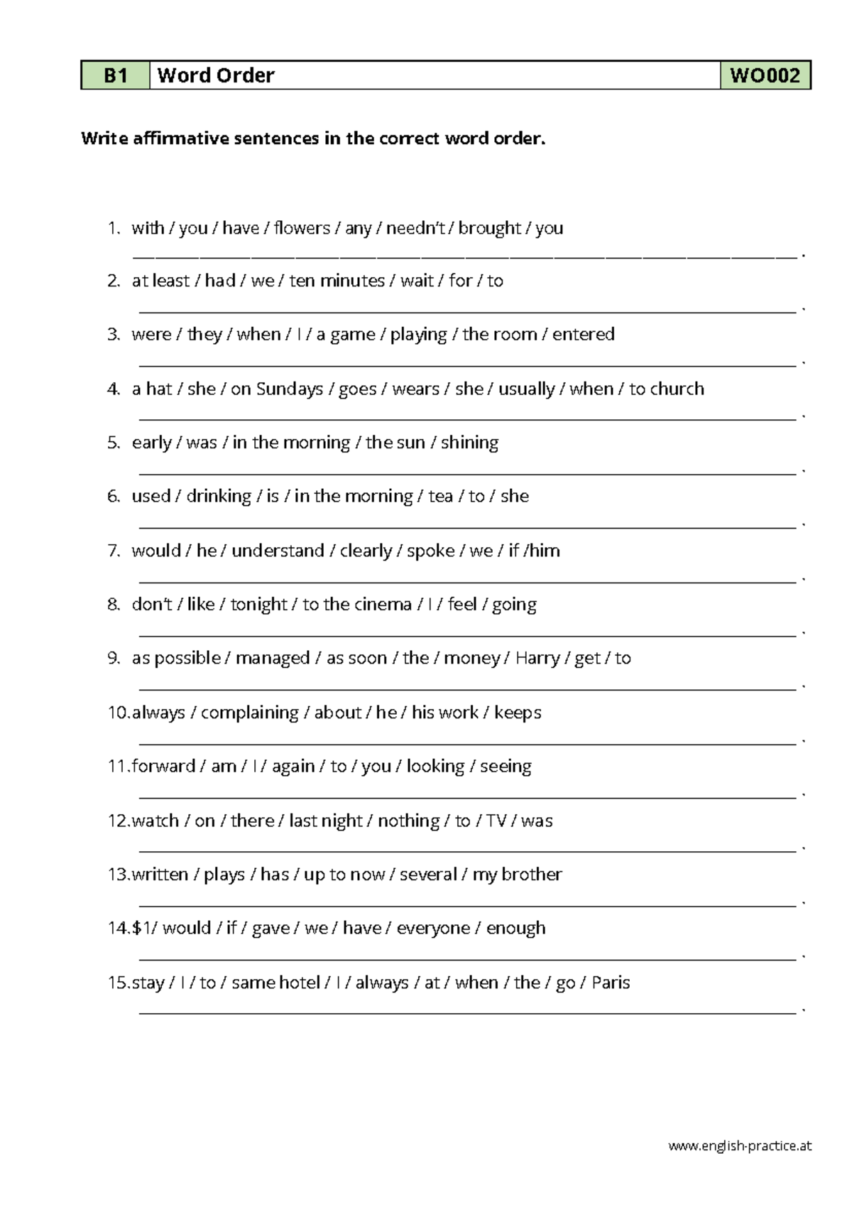 Wo002-word-order - with answers - english-practice B1 Word Order WO 002 ...