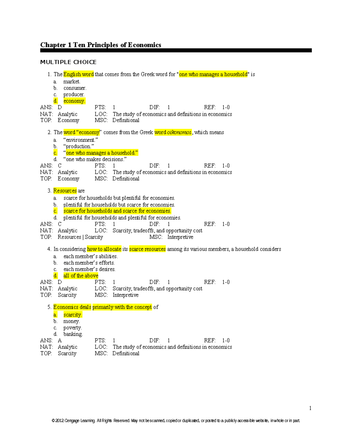 Chapter 01 Test Bank: Principles of Economics MCQs and Answers - Studocu