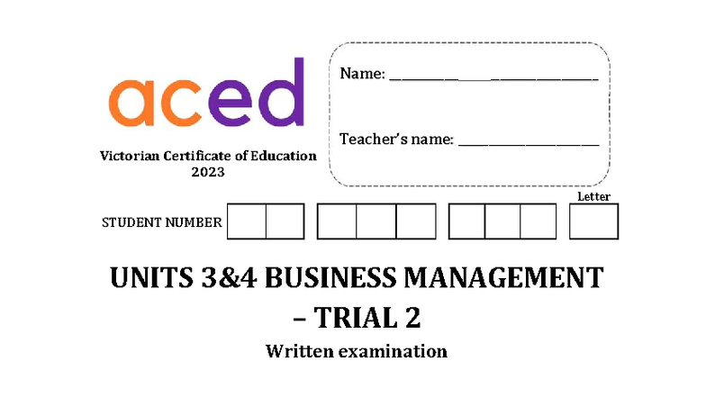 2023 ACED Business Management Trial Exam 2 - Units 3 & 4 - Studocu