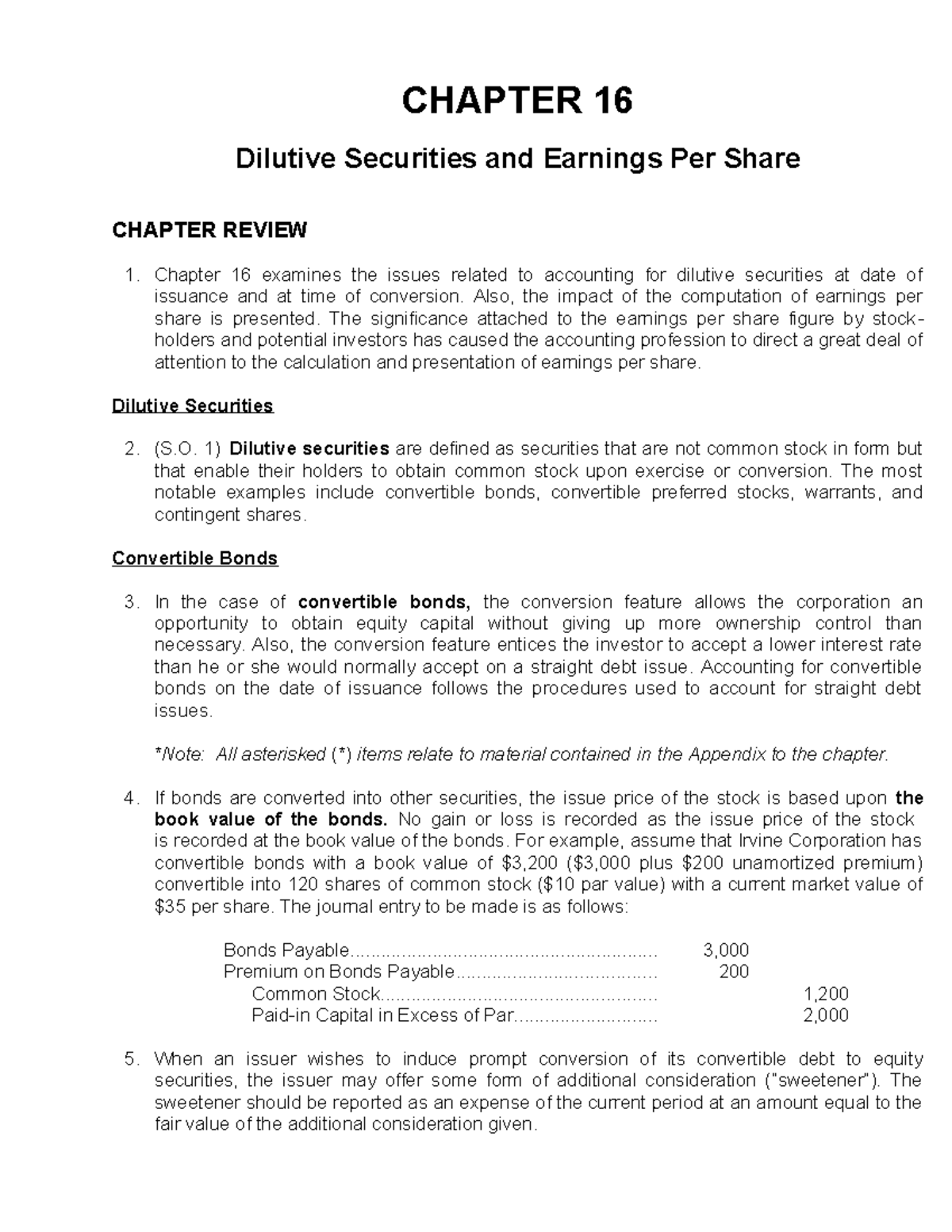 Intermediate Accounting - Chapter 16: Dilutive Securities & EPS - Studocu