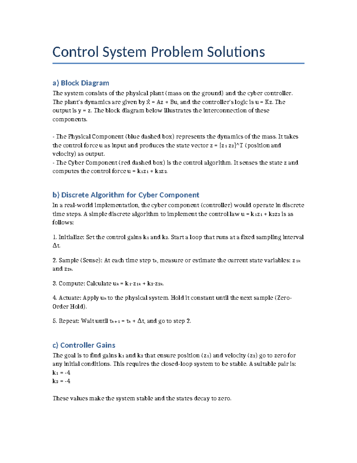 FSM-Control System Problem Solutions: Block Diagram & Discrete ...