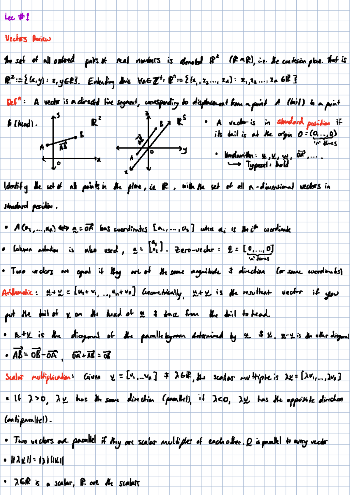 LIN-ALG 1A Lecture Notes: Vectors, Spaces, and Linear Equations - Studocu