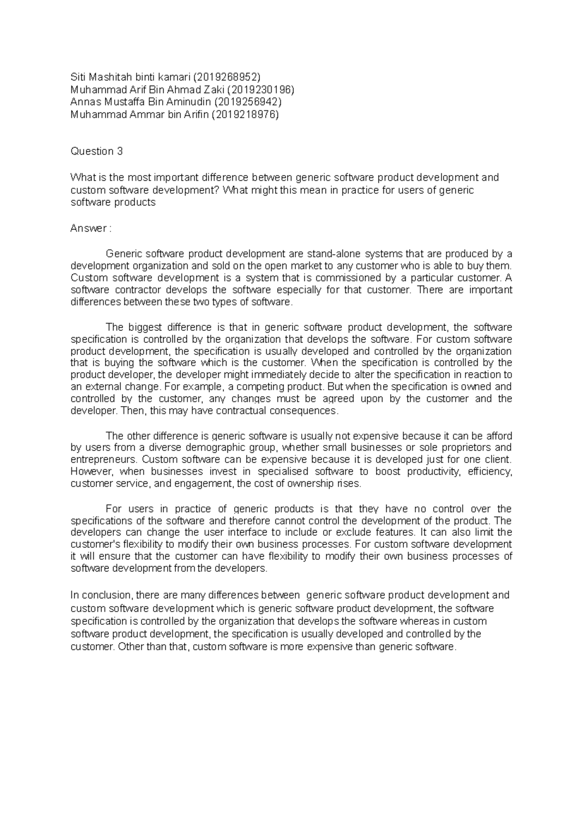 Comparison of Generic vs. Custom Software Development (Assignment 1 Q3 ...