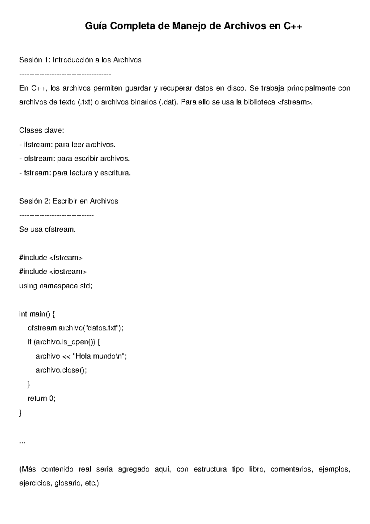 Guia Manejo Archivos Cpp Completa - Guía Completa de Manejo de Archivos ...