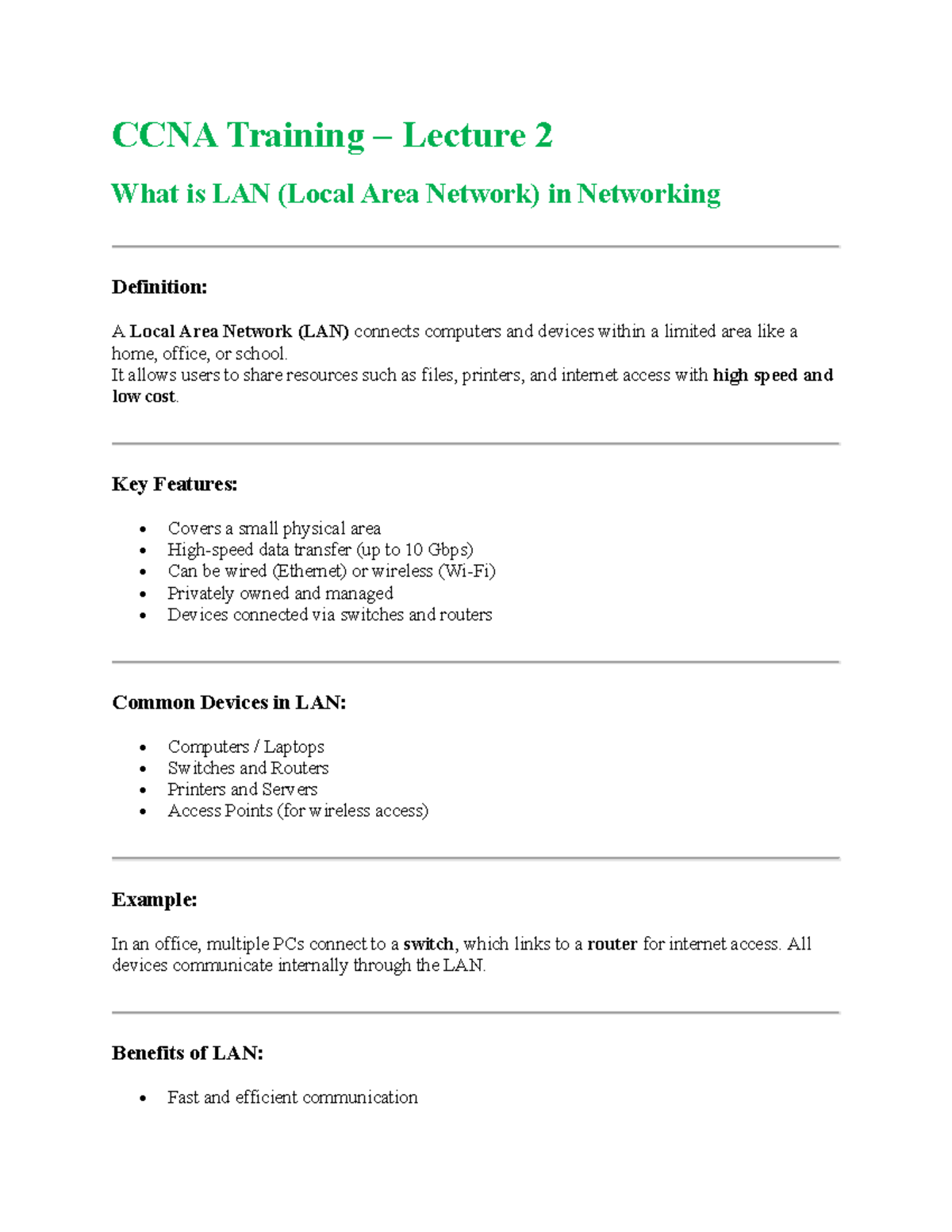 CCNA Training Lecture 2: Understanding LANs and Networking Cables - Studocu