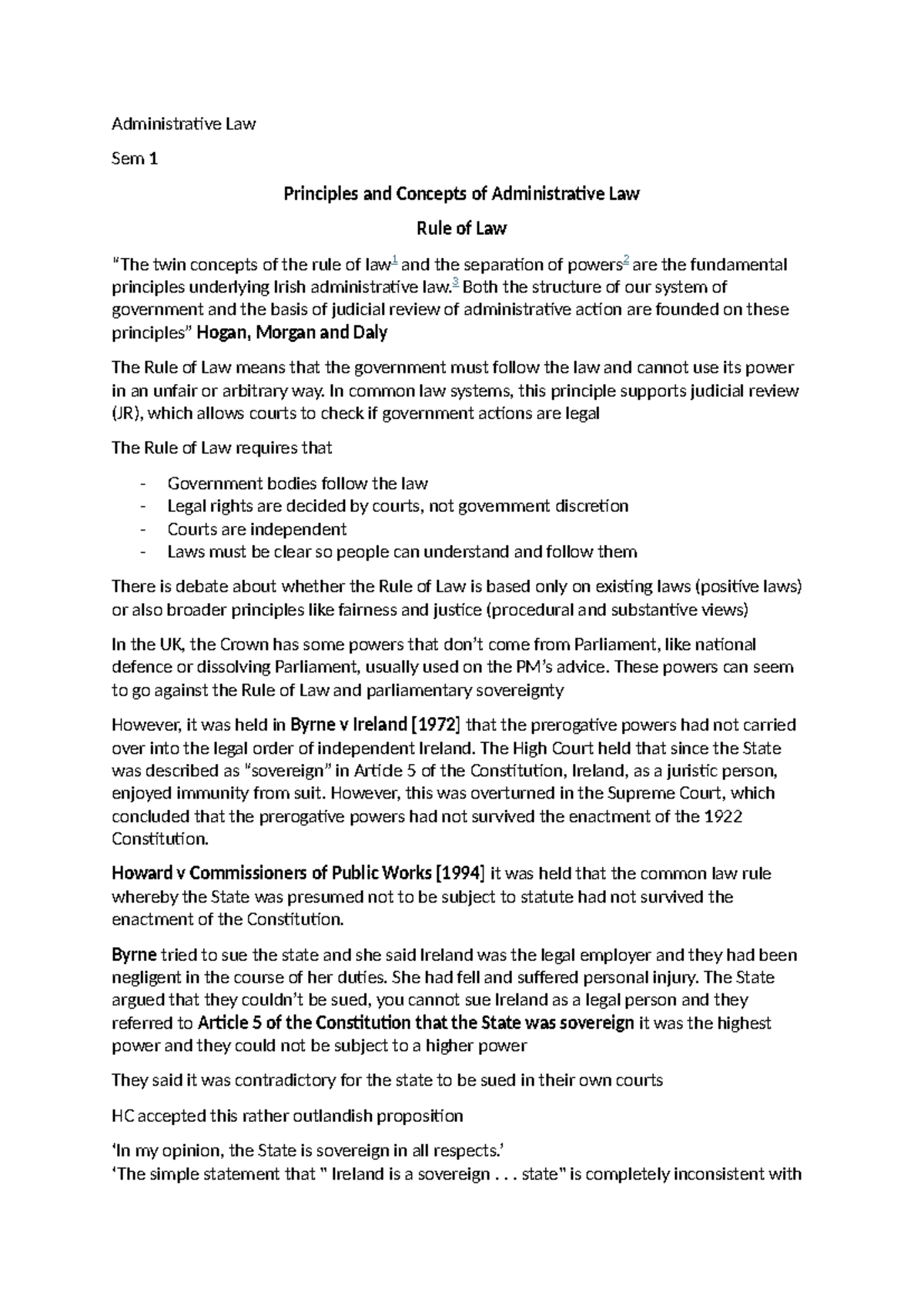 Admin Law Sem 1: Rule of Law & Separation of Powers Overview - Studocu