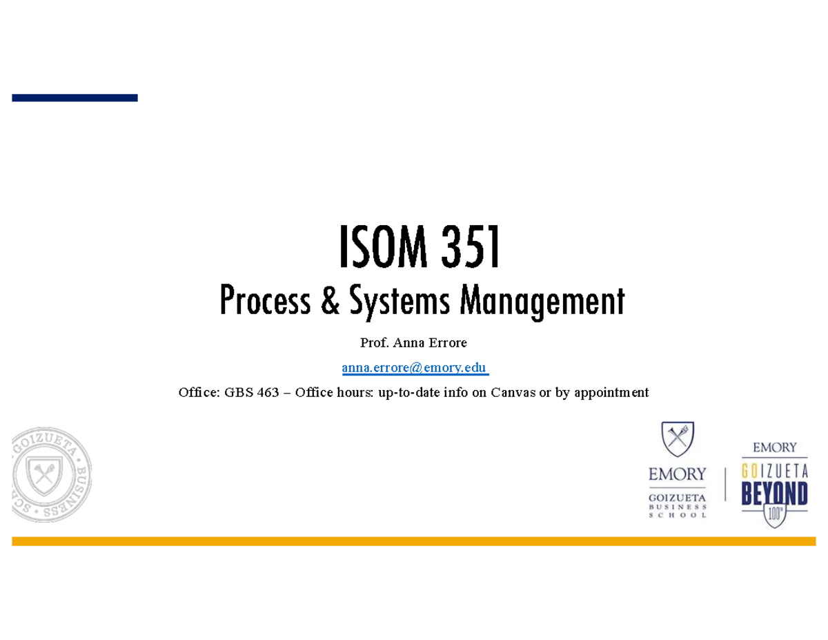 ISOM 351 Process Systems Management: Forecasting Techniques Notes - Studocu