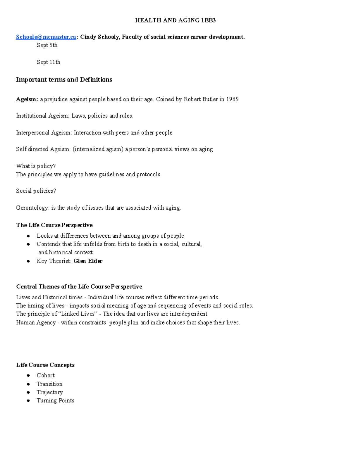 Health and Aging 1BB3 - Comprehensive Lecture Notes Overview - Studocu