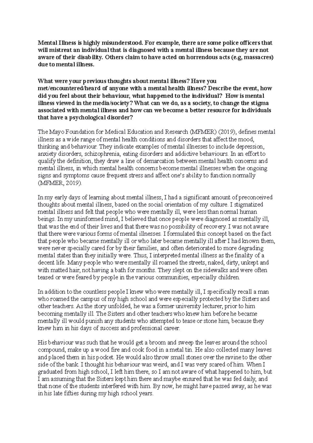 Unit 8 PSY 1504 Discussion: Understanding Mental Illness Stigma - Studocu