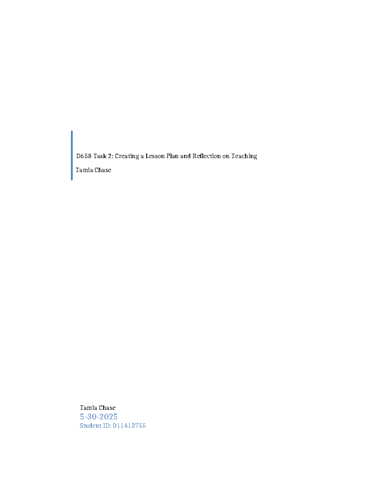 D658 Task 2: Lesson Plan & Reflection on Main Idea for ELA - Studocu