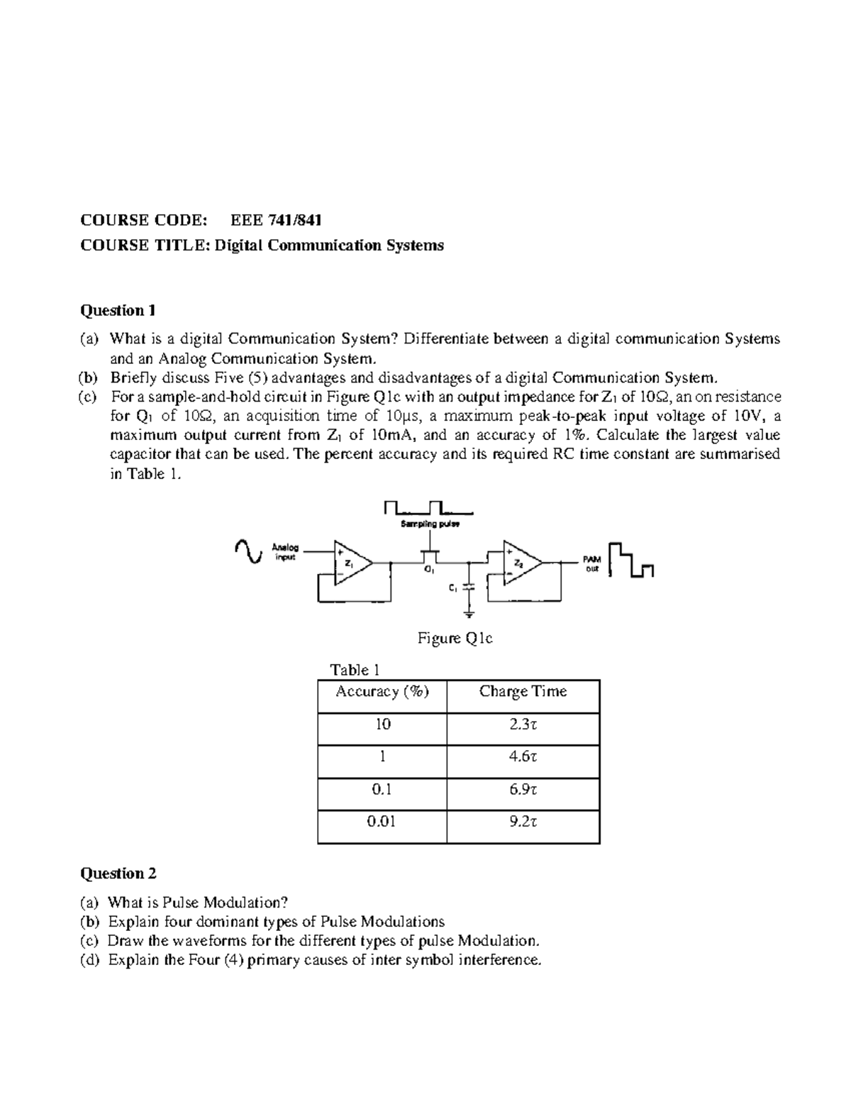 EEE 741 - Digital Communication Systems Exam Questions and Concepts ...