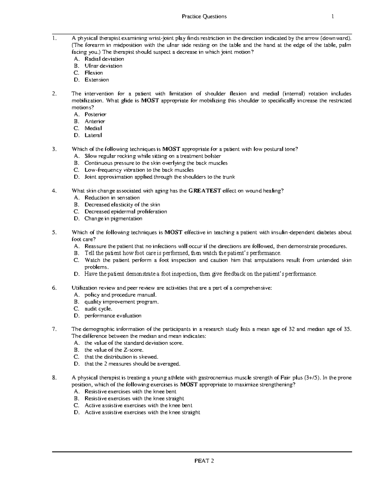 PEAT 207 Sullivan A practice questions 2021/2022 - Document Preview