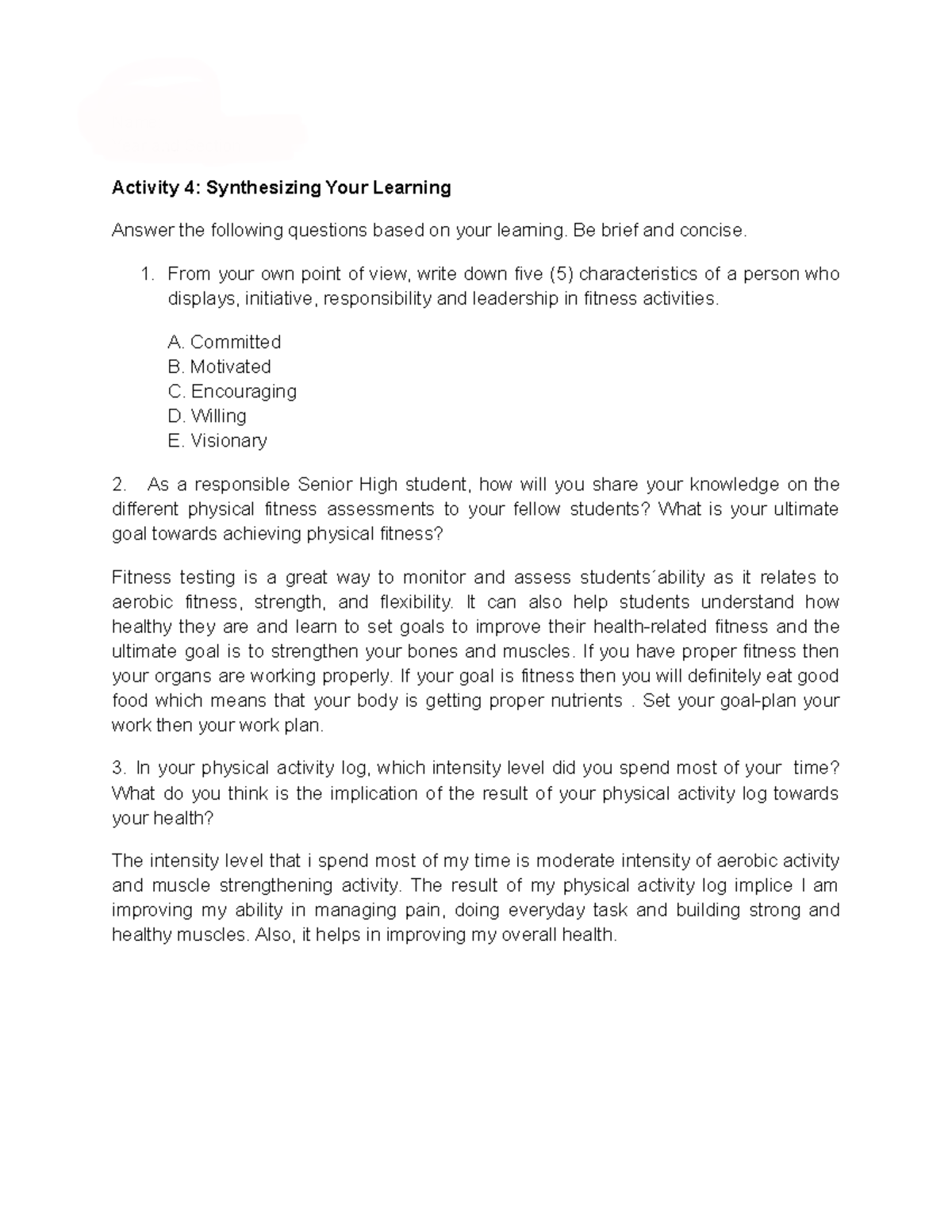 Activity 4: Synthesizing Your Learning - Reflections & Insights - Studocu