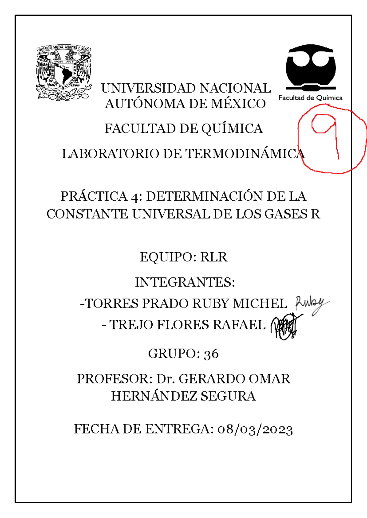 Reporte Práctica 4 Termodinámica: Determinación de la Constante R - Studocu