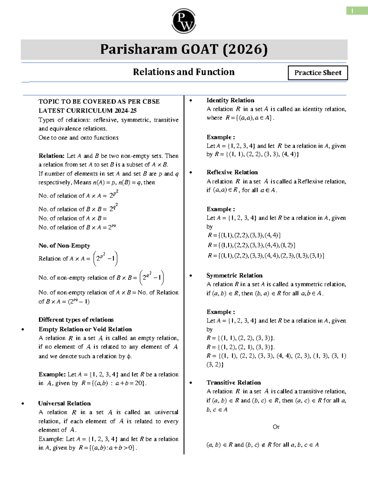 1 Parisharam GOAT (2026) Relations and Functions: Types & Examples ...