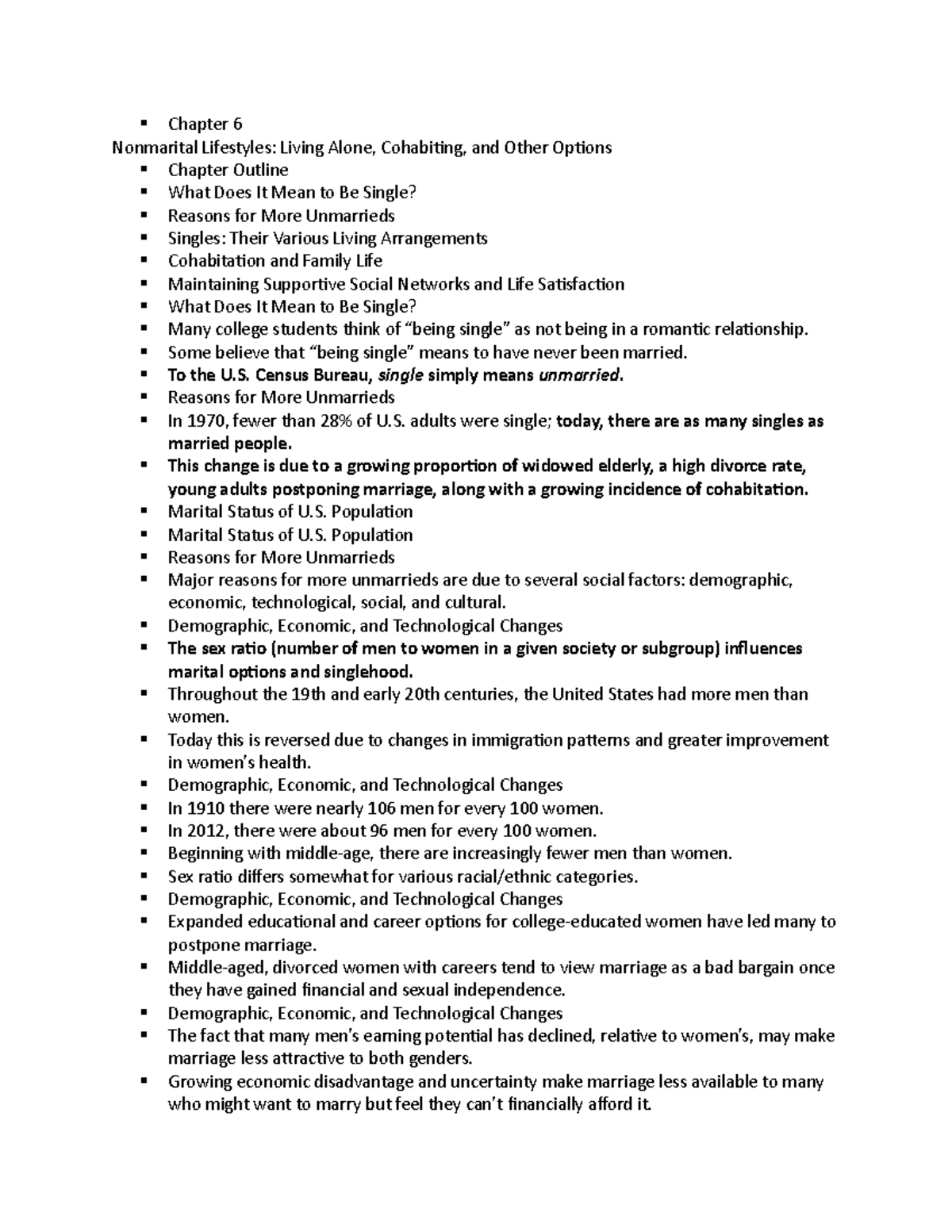 FMST 101 Final Exam Notes: Nonmarital Lifestyles Overview - Studocu