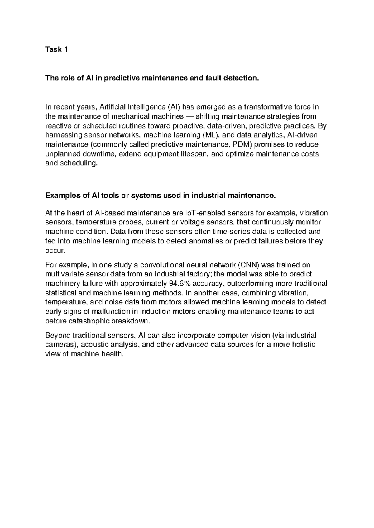 Task 1: The Role of AI in Predictive Maintenance & Fault Detection ...