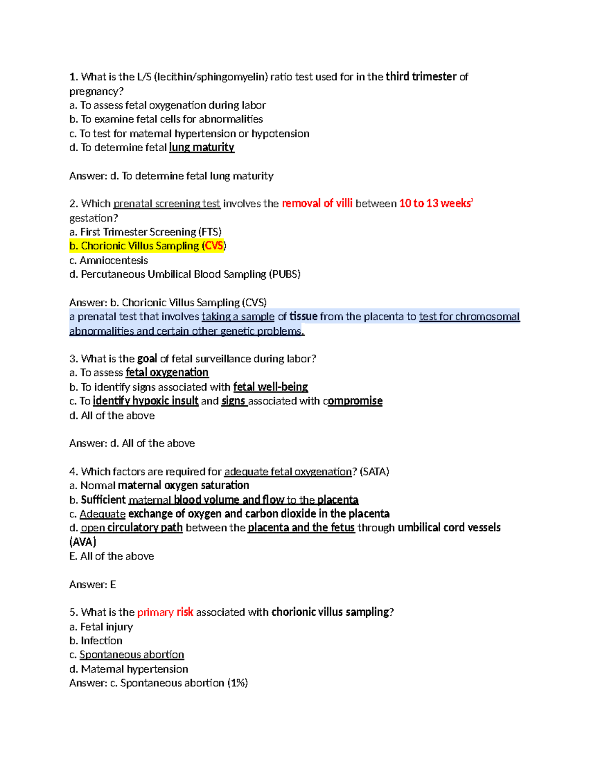 Unit 4 OB Practice Questions: Maternal and Fetal Health Assessments ...
