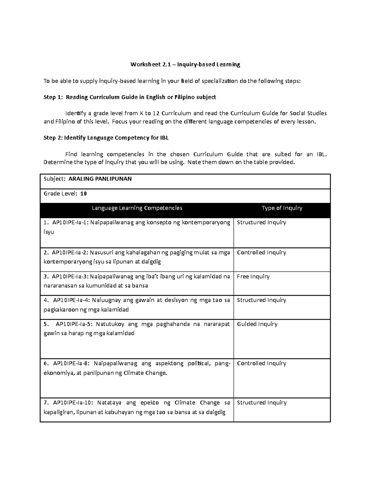 Inquiry based Learning - Worksheet 2 – Inquiry-based Learning To be ...