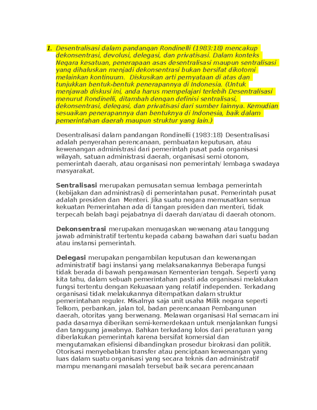 Analisis Desentralisasi Menurut Rondinelli dalam Konteks Indonesia ...