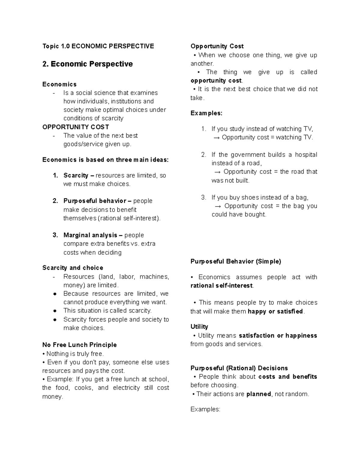 AC2203 - Economic Perspective: Key Concepts and Theories - Studocu