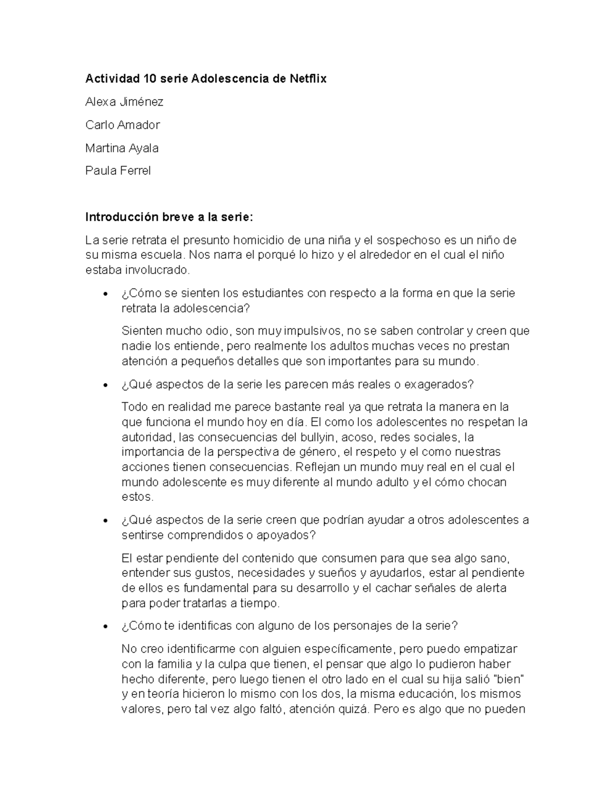 Actividad 10: Análisis de la Serie Adolescencia en Netflix - Studocu