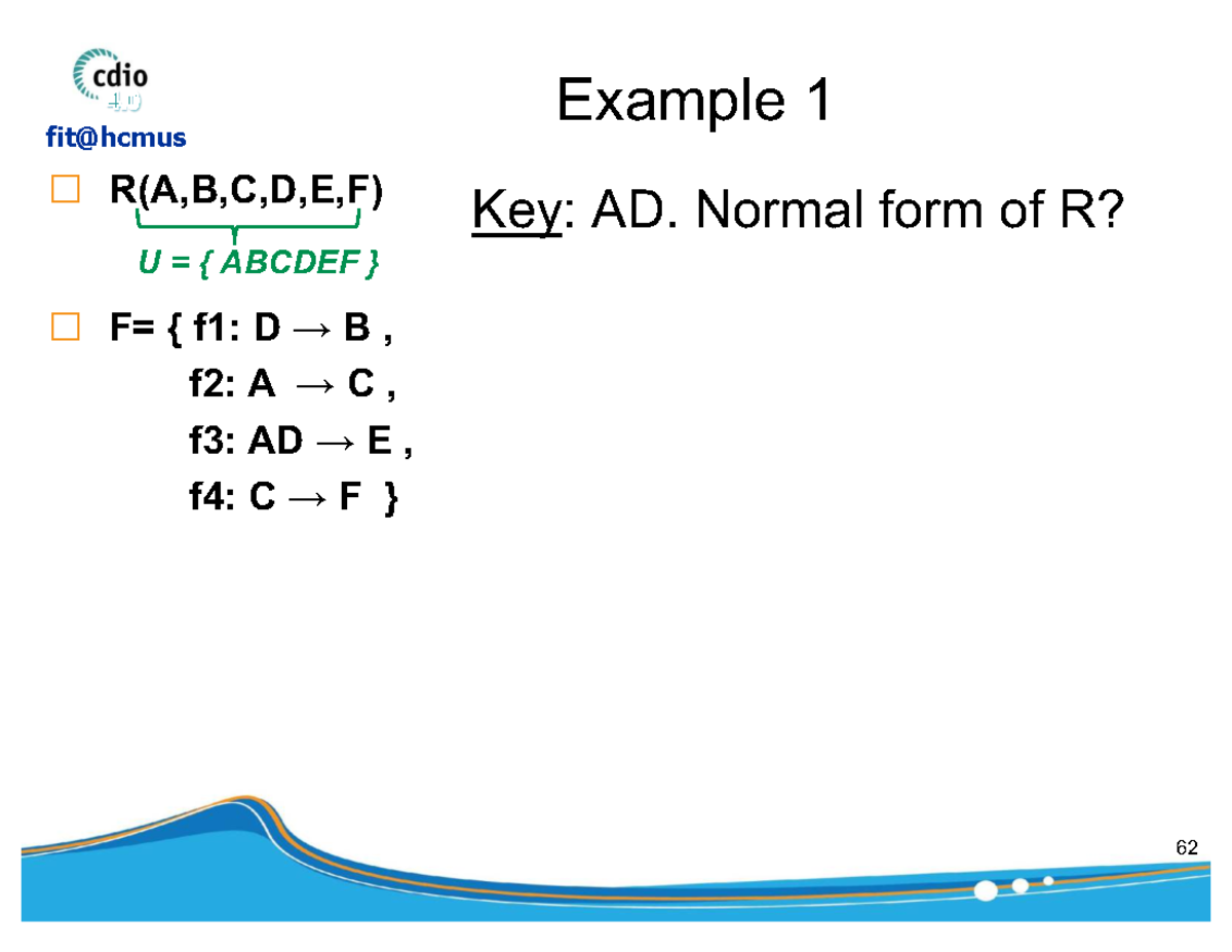 Normalization Practice - R(A,B,C,D,E,F) & Song Schema Analysis - Studocu