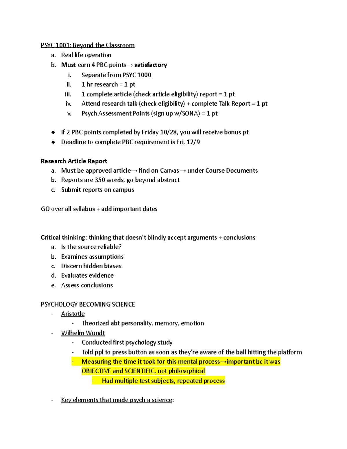 PSYC 1001: Intro to Psychology Chapter 1 Study Guide - Studocu