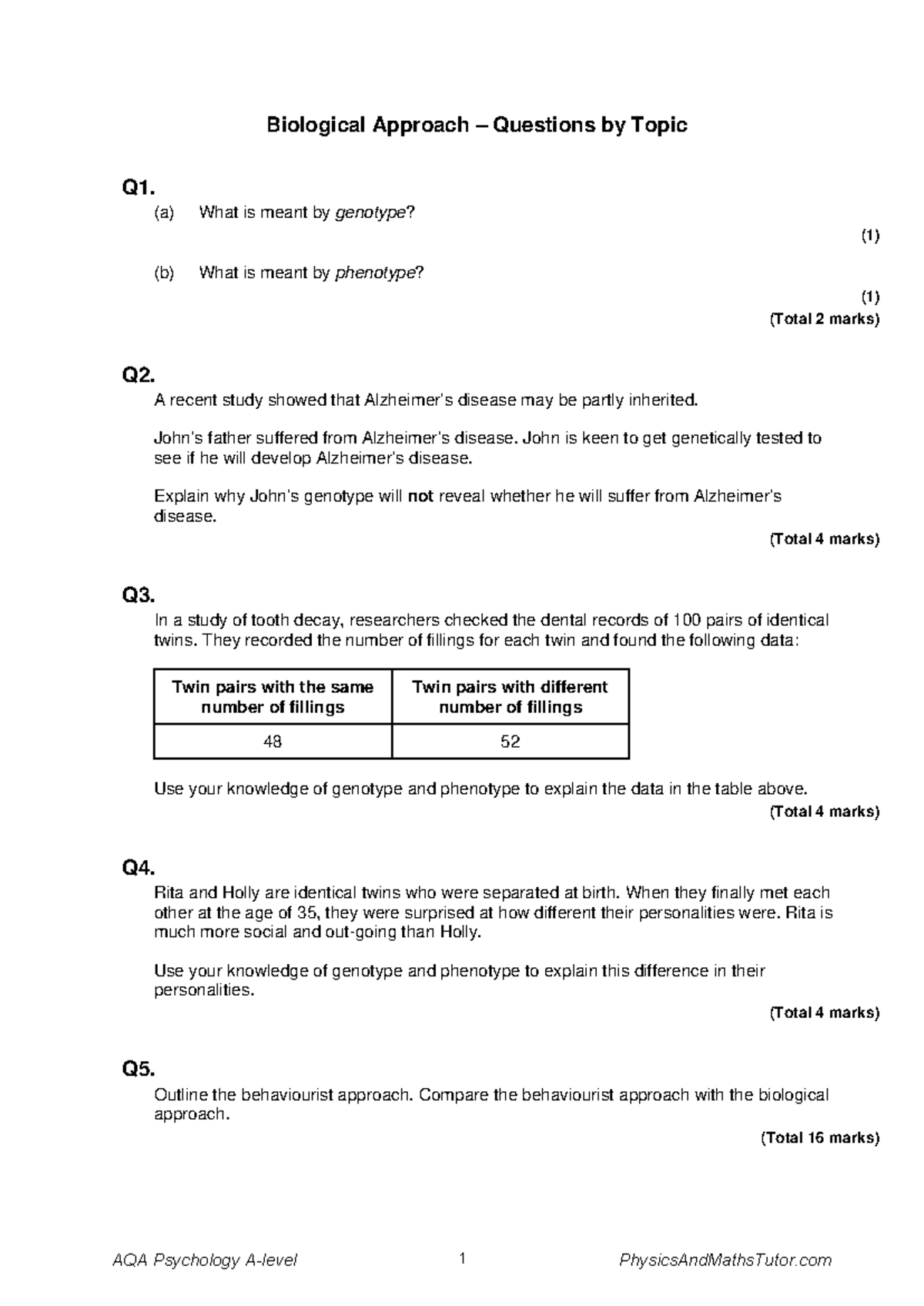 Biological Approach - For AQA Psychology - Biological Approach ...