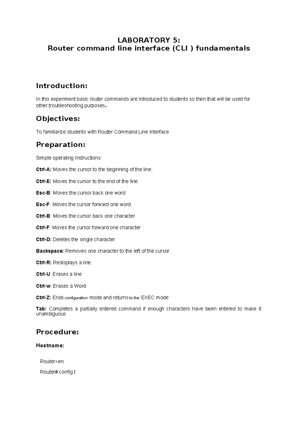 Router CLI Fundamentals Lab Manual LAB 5 - Session 23102024 - Studocu