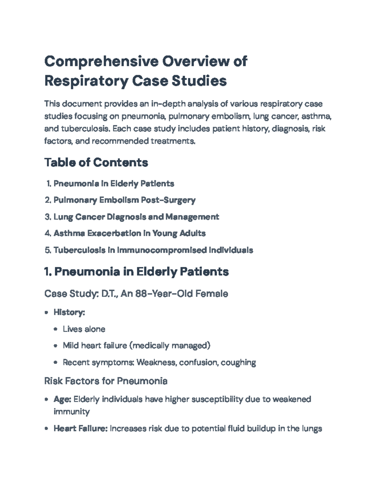 Respiratory Case Studies: Pneumonia, PE, Lung Cancer, Asthma, TB ...