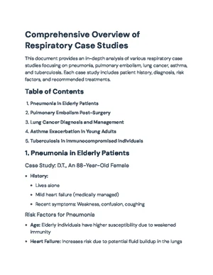 N353 Respiratory Case Studies: Asthma, PE, Pneumonia, TB, and Lung ...