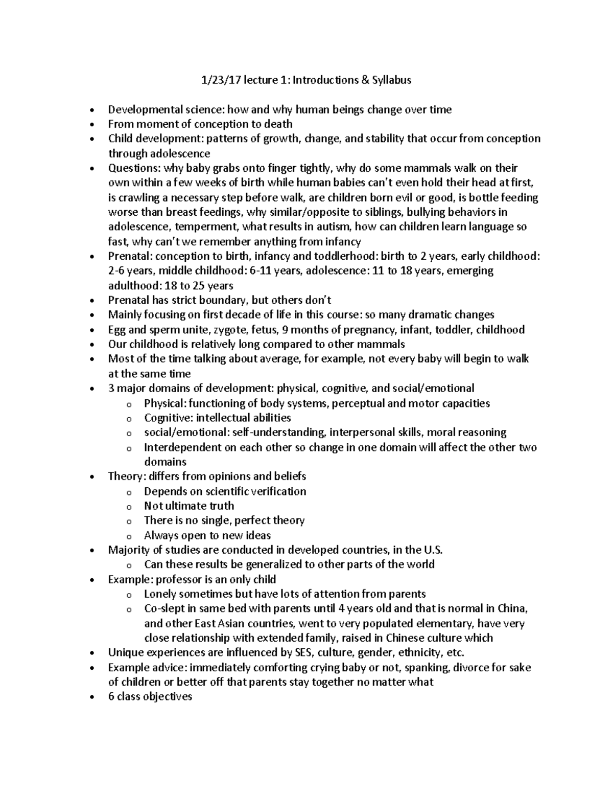 Human Development In Infancy And Childhood Lecture Notes - lecture 1 ...