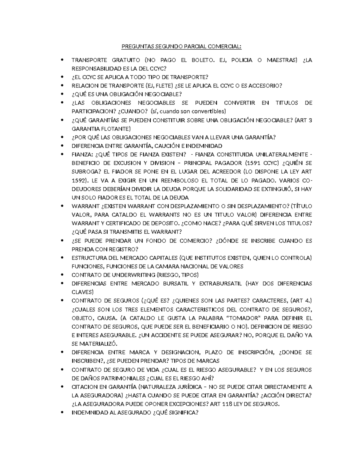 Preguntas Segundo Parcial Comercial - CCYC y Contratos de Seguros - Studocu