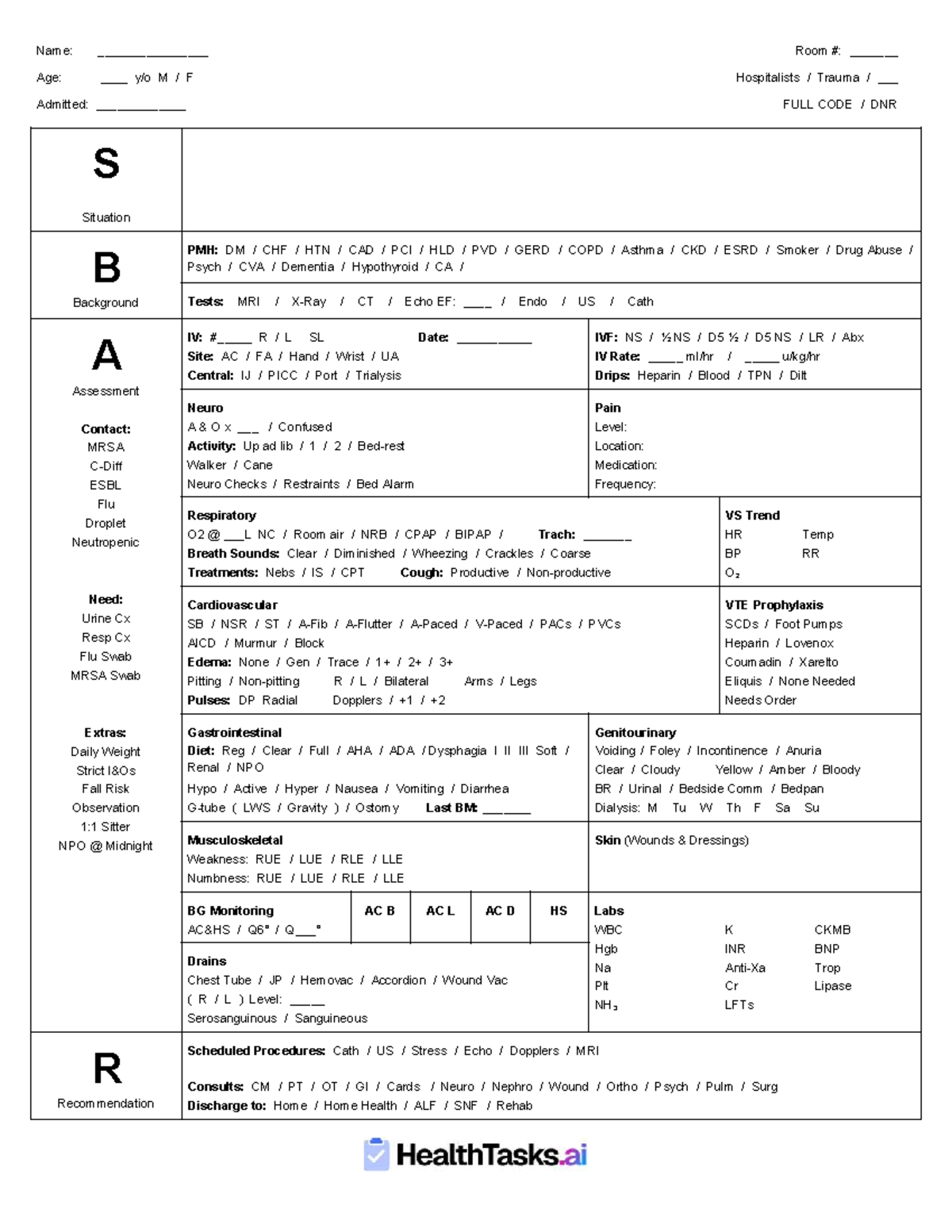 Fullsize SBAR Report Sheet: Trauma Patient Overview - Studocu