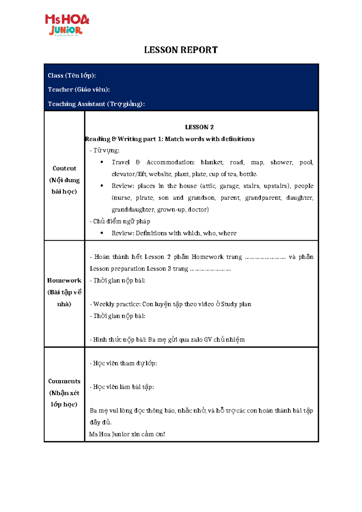 FORM Lesson Report - L2 - Explorer 3: Reading & Writing Overview - Studocu