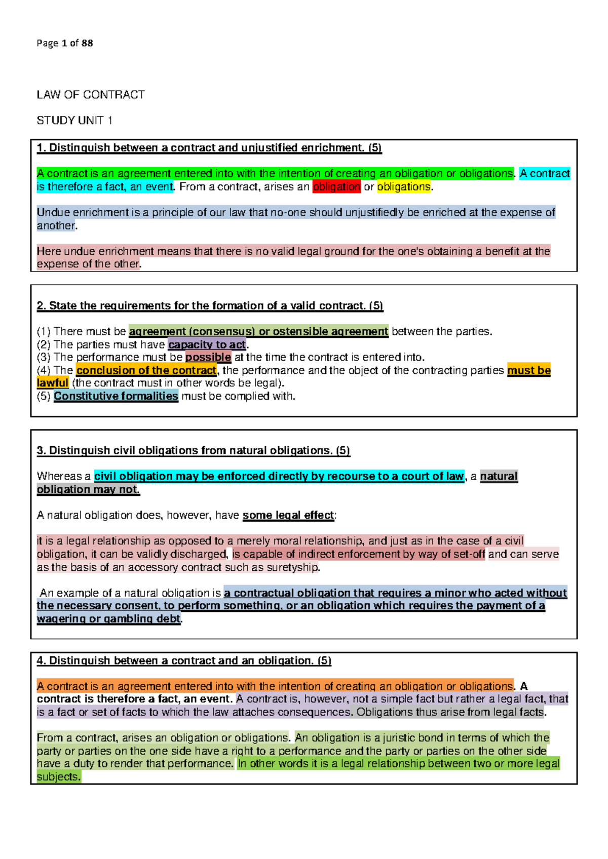 LAW OF CONTRACT 2019: Key Concepts and Summaries for Study - Studocu