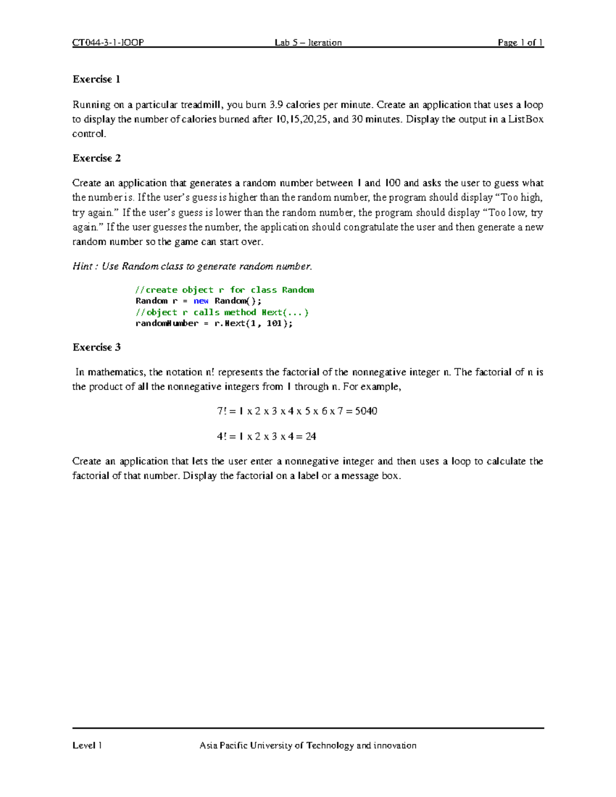 Lab 5 - Looping Exercises for APU Tech & Innovation - Studocu
