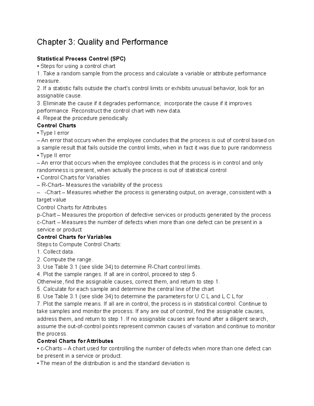 Operations Management Chapter 3: Quality & Performance Insights - Studocu