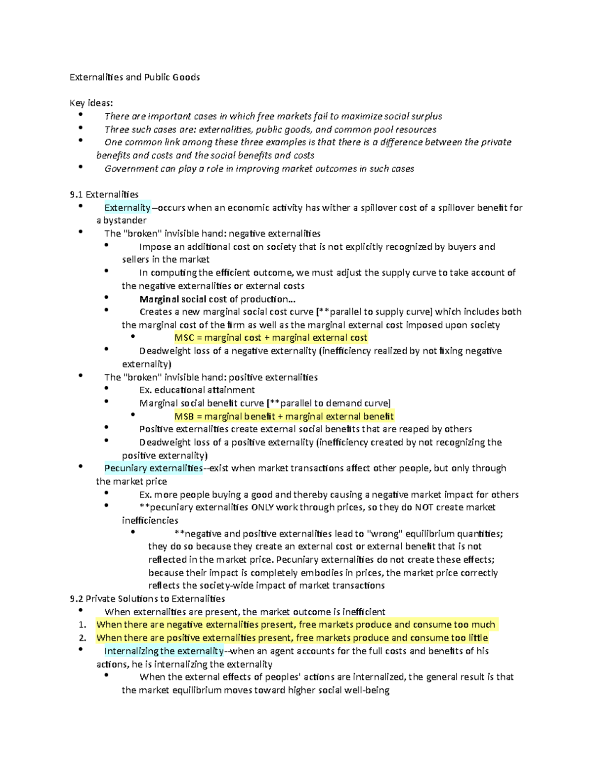 Chapter 9 - Lecture notes 9 - Externalities and Public Goods Key ideas ...